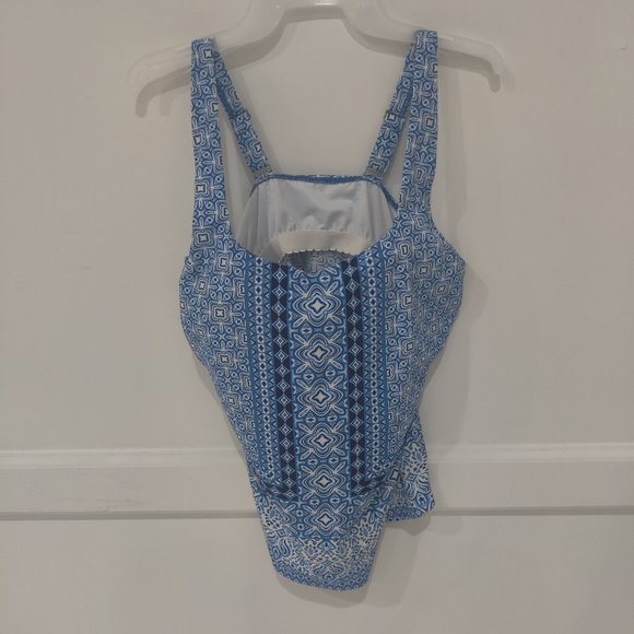 Lands End Womens Square Neck Underwire Tankini Blue Squares $60 18W 18WT 20WT - Picture 1 of 1